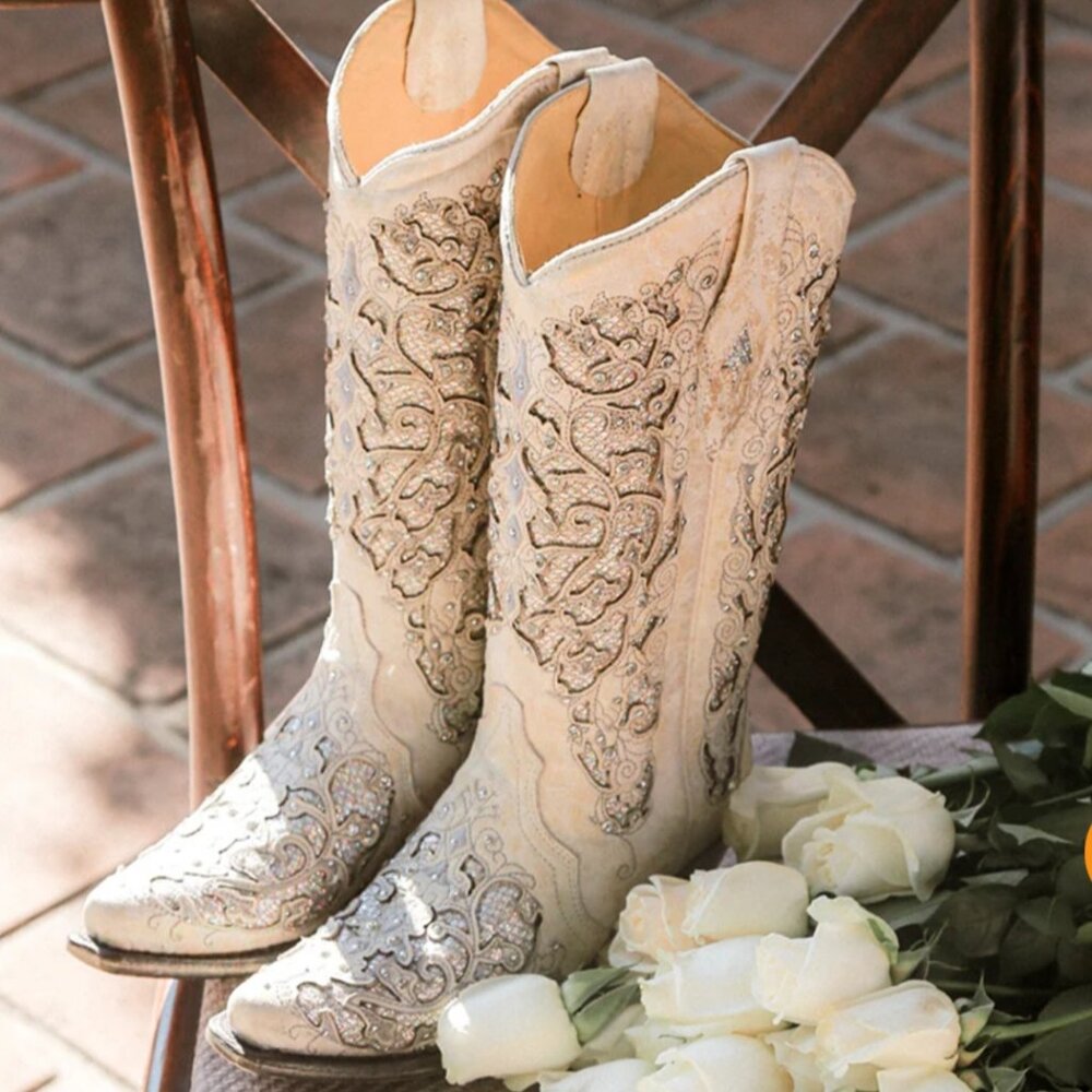 Corral White Glitter Snip Toe Wedding Cowboy Boot